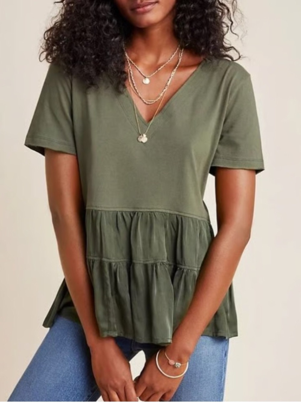 Maeve by Anthropologie Olive Green Louisa Tiered Tee